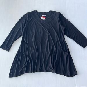 NEW (Magna Fashion) Womens SIZE 10/12 Black Oversized Basic Tunic Top C4051